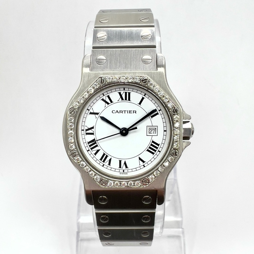 CARTIER SANTOS OCTAGON Automatic 31mm Steel 0.38TCW DIAMOND Watch White Dial